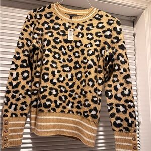Talbots Animal Print Crew Neck Sweater - Black and Tan